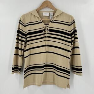 Vintage Y2K Liz Claiborne Top Womens Size S Lace Up Striped Cotton Knit